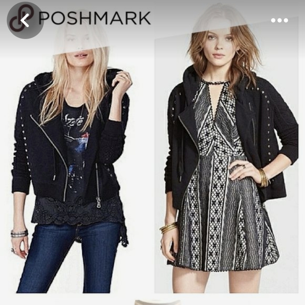 FREE PEOPLE black ring my bell studded moto sweatshirt jacket